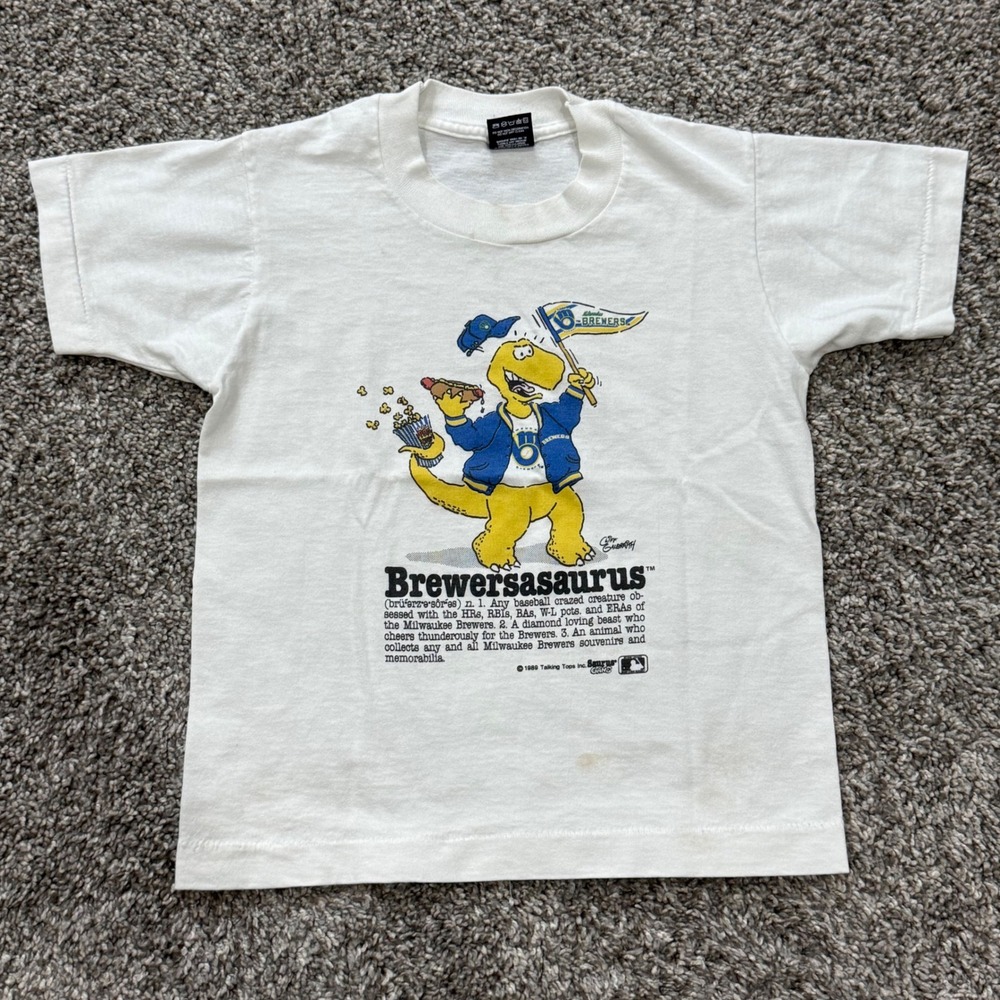 Vintage 1989 Milwaukee Brewers Brewersasaurus T-Shirt Screen Stars Boys 10-12